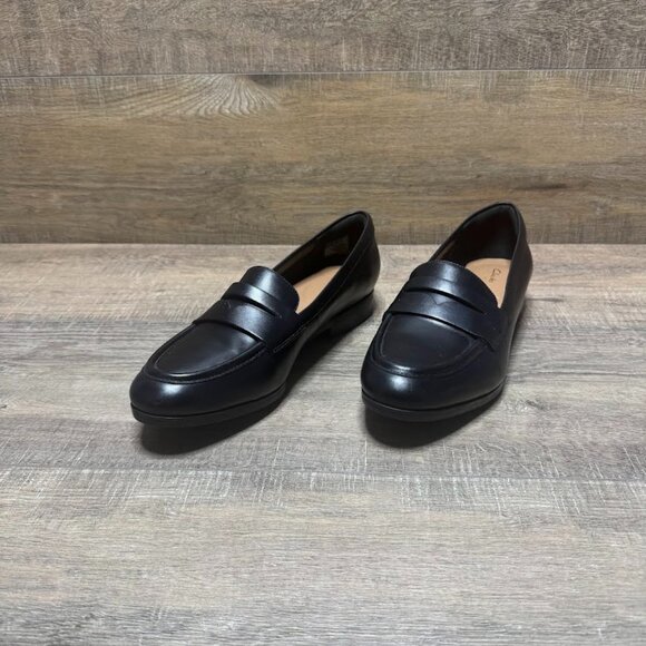 Clarks Hamble Black Leather Penny Loafers Women's Size 9.5 - Picture 1 of 7
